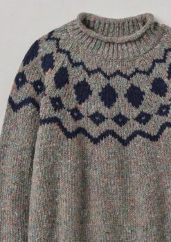 Graphic Yoke Donegal Sweater | Fossil Grey/Navy -Falke Store WKNTW21 11