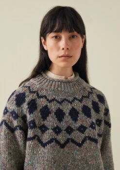 Graphic Yoke Donegal Sweater | Fossil Grey/Navy -Falke Store WKNTW21 2