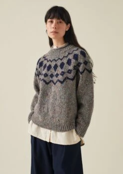 Graphic Yoke Donegal Sweater | Fossil Grey/Navy -Falke Store WKNTW21 3