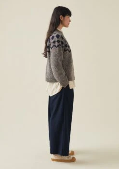 Graphic Yoke Donegal Sweater | Fossil Grey/Navy -Falke Store WKNTW21 4