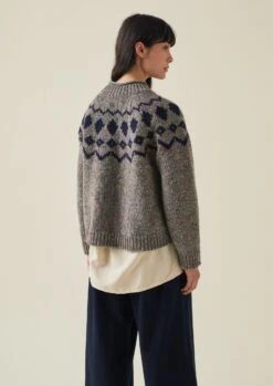 Graphic Yoke Donegal Sweater | Fossil Grey/Navy -Falke Store WKNTW21 6