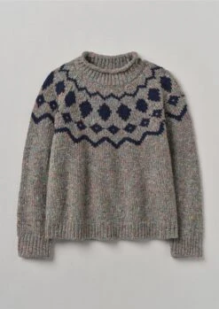 Graphic Yoke Donegal Sweater | Fossil Grey/Navy