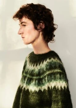 Fair Isle Yoke Mohair Blend Sweater | Marble Green -Falke Store WKNTW25 2