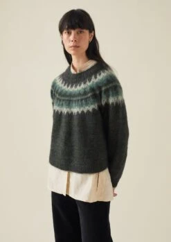 Fair Isle Yoke Mohair Blend Sweater | Marble Green -Falke Store WKNTW25 3