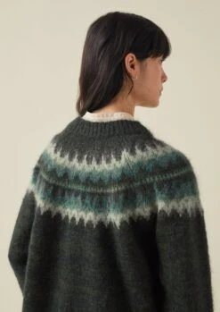 Fair Isle Yoke Mohair Blend Sweater | Marble Green -Falke Store WKNTW25 5