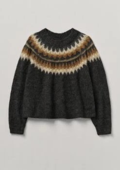 Fair Isle Yoke Mohair Blend Sweater | Earth Gold