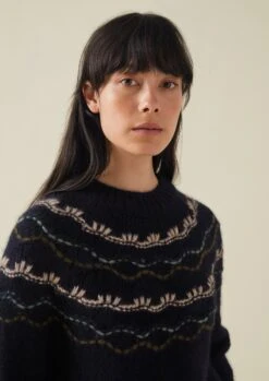 Stitch Yoke Lofty Sweater | Navy Multi -Falke Store WKNTW34 5