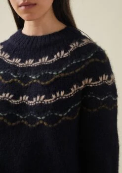 Stitch Yoke Lofty Sweater | Navy Multi -Falke Store WKNTW34 6