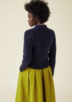 V-Neck Wool Neat Cardigan | Navy Melange -Falke Store WKNTW40 10