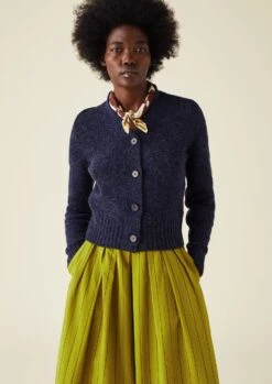 V-Neck Wool Neat Cardigan | Navy Melange -Falke Store WKNTW40 8