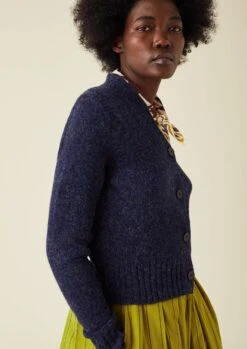 V-Neck Wool Neat Cardigan | Navy Melange -Falke Store WKNTW40 9