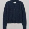 V-Neck Wool Neat Cardigan | Navy Melange -Falke Store WKNTW40 navymelange 0