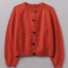 Wool Cashmere Raglan Cardigan | Carmine Red Melange