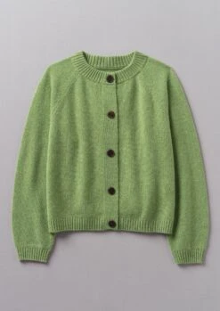 Wool Cashmere Raglan Cardigan | Pea Shoot