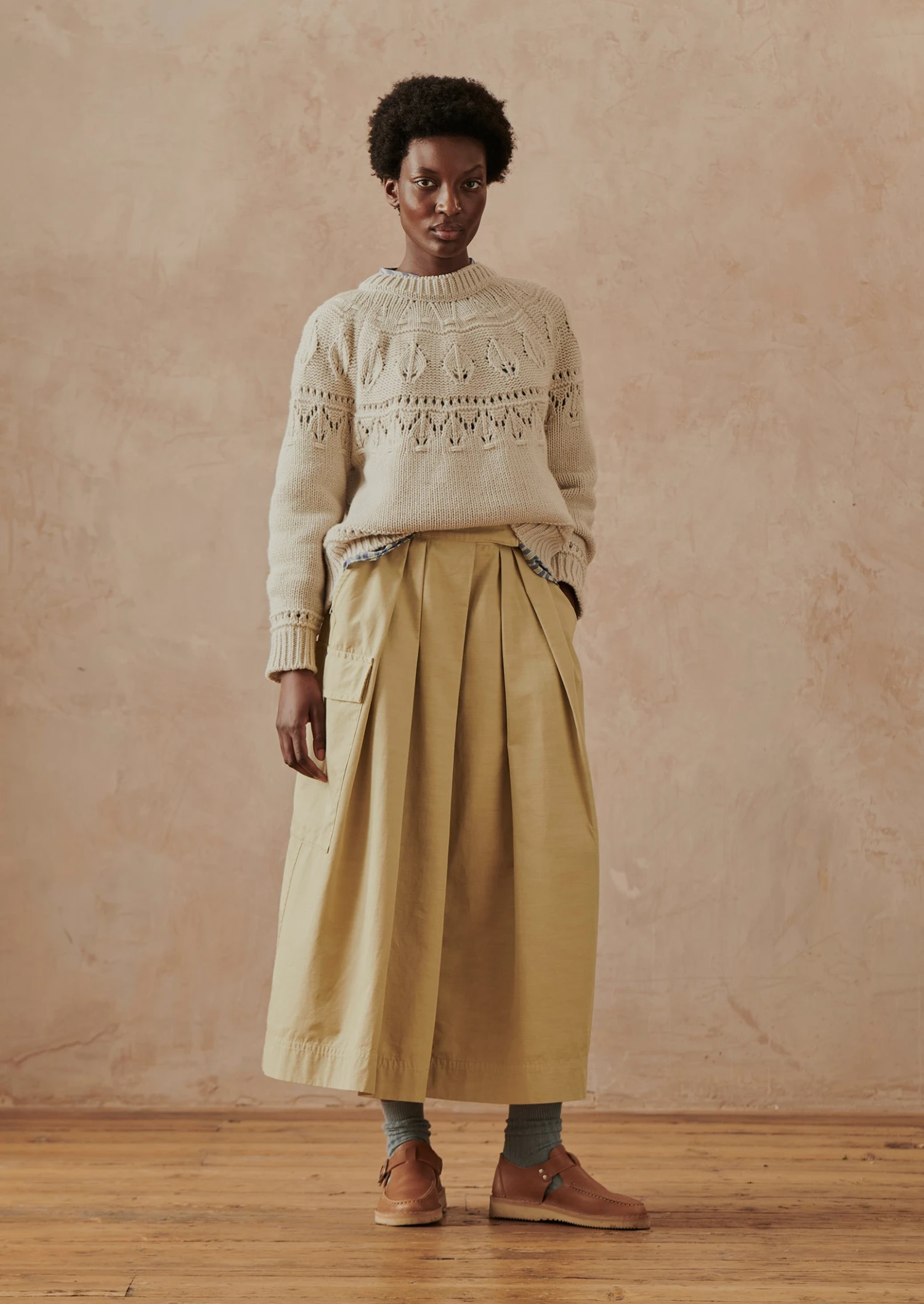 Textured Yoke Wool Cotton Sweater | Bone 5 Textured Yoke Wool Cotton Sweater | Bone - Image 3