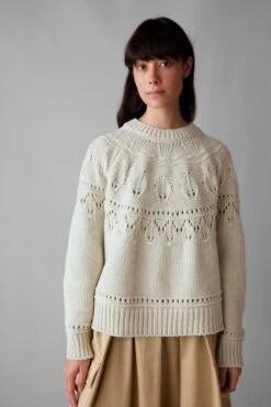 Textured Yoke Wool Cotton Sweater | Bone 14 Textured Yoke Wool Cotton Sweater | Bone -Falke Store WKNUS18 4
