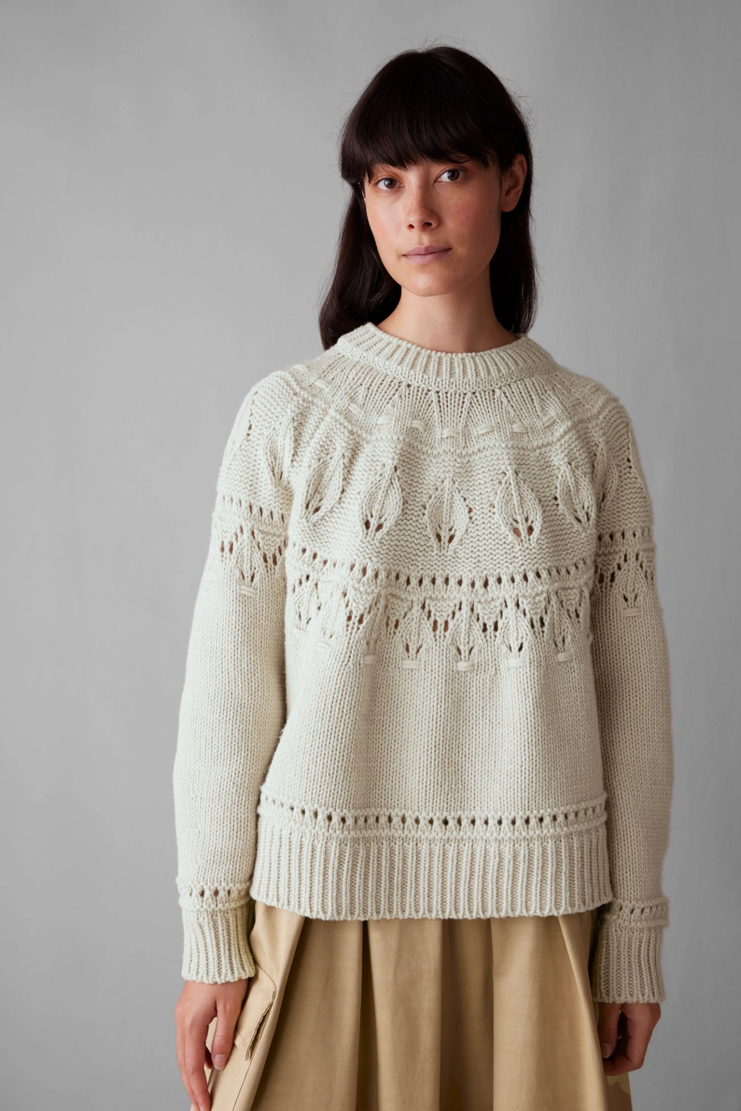 Textured Yoke Wool Cotton Sweater | Bone 7 Textured Yoke Wool Cotton Sweater | Bone - Image 5