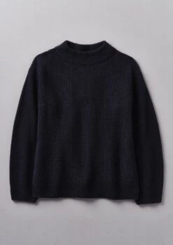 Fisherman Rib Cotton Wool Tunic | Dark Navy