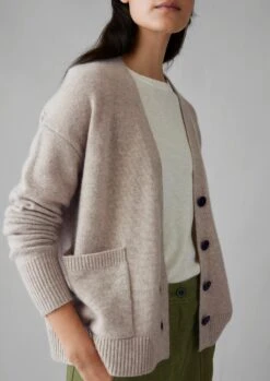 Wool Cashmere Boxy Cardigan | Putty -Falke Store WKNUS34 5