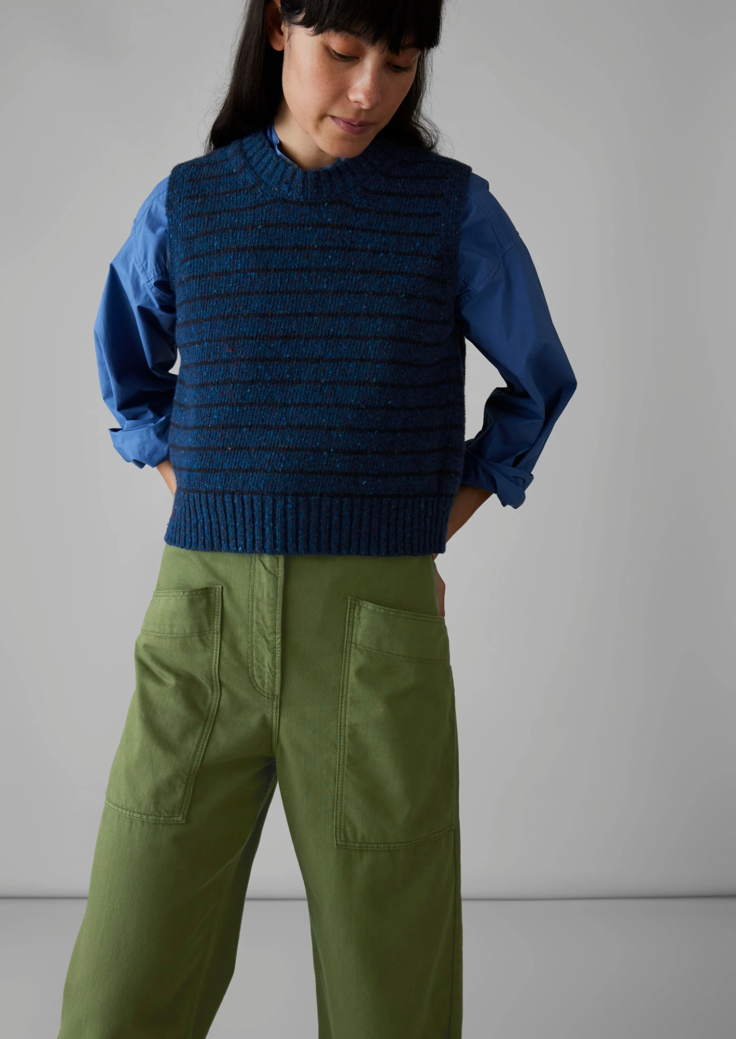 Stripe Donegal Merino Knitted Tank | Blue/Navy 4 Stripe Donegal Merino Knitted Tank | Blue/Navy - Image 2