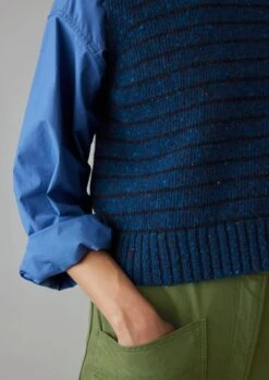 Stripe Donegal Merino Knitted Tank | Blue/Navy 11 Stripe Donegal Merino Knitted Tank | Blue/Navy -Falke Store WKNUS35 6