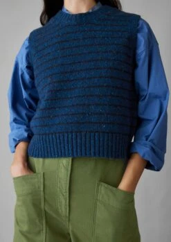 Stripe Donegal Merino Knitted Tank | Blue/Navy 13 Stripe Donegal Merino Knitted Tank | Blue/Navy -Falke Store WKNUS35 7