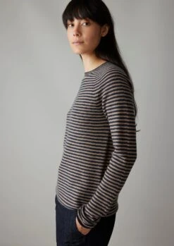 Stripe Wool Cashmere Neat Sweater | Anthracite/Biscuit -Falke Store WKNUS36 3