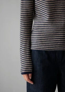 Stripe Wool Cashmere Neat Sweater | Anthracite/Biscuit -Falke Store WKNUS36 4