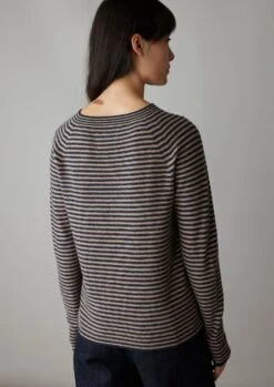 Stripe Wool Cashmere Neat Sweater | Anthracite/Biscuit -Falke Store WKNUS36 5