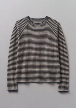 Stripe Wool Cashmere Neat Sweater | Anthracite/Biscuit