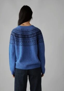 Fair Isle Yoke Wool Sweater | Cornflower/Navy -Falke Store WKNUS38 10
