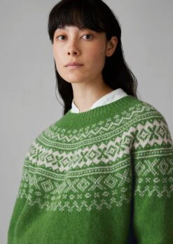 Fair Isle Yoke Wool Sweater | Lawn Green/Putty -Falke Store WKNUS38 2