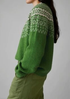 Fair Isle Yoke Wool Sweater | Lawn Green/Putty -Falke Store WKNUS38 3