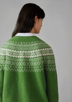 Fair Isle Yoke Wool Sweater | Lawn Green/Putty -Falke Store WKNUS38 4