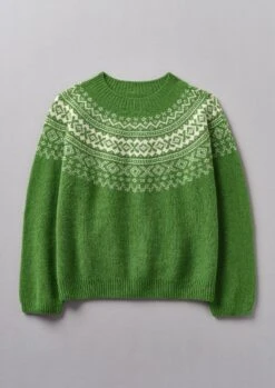 Fair Isle Yoke Wool Sweater | Lawn Green/Putty