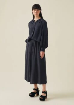 Crinkle Twill Culottes | Midnight -Falke Store WSKTW06 8copy