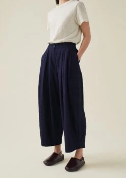 Indigo Cotton Twill Wide Leg Trousers | Indigo -Falke Store WTRTW03 3