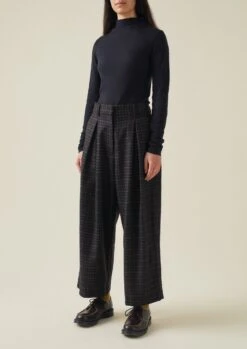 Jude Grid Check Wool Trousers | Navy/Multi -Falke Store WTRTW10 2