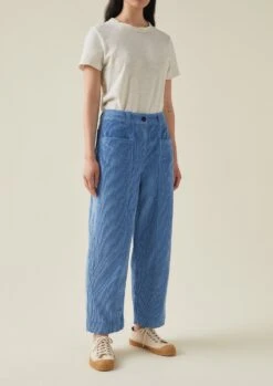 Panelled Organic Cord Trousers | Woad -Falke Store WTRTW19 6