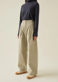Pleated Organic Soft Cord Trousers | Stone -Falke Store WTRTW22 2
