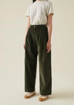 Pleated Organic Soft Cord Trousers | Tent Green -Falke Store WTRTW22 5