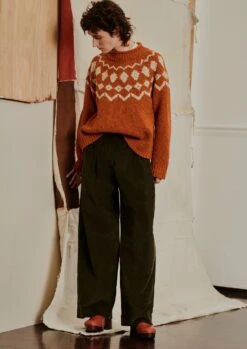 Pleated Organic Soft Cord Trousers | Tent Green -Falke Store WTRTW22 7