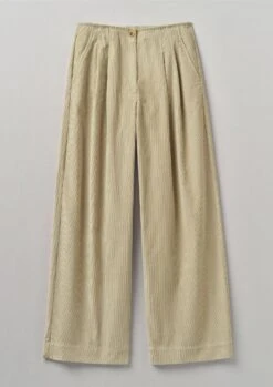 Pleated Organic Soft Cord Trousers | Stone
