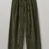 Pleated Organic Soft Cord Trousers | Tent Green 2 Pleated Organic Soft Cord Trousers | Tent Green -Falke Store WTRTW22 tentgreen 0