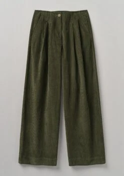 Pleated Organic Soft Cord Trousers | Tent Green