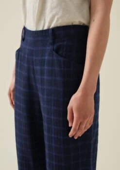 Alix Cotton Wool Seersucker Trousers | Navy -Falke Store WTRTW25 3