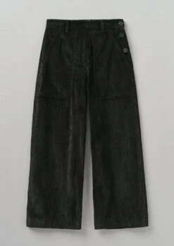 Annie Organic Cord Side Button Trousers | Brown Slate
