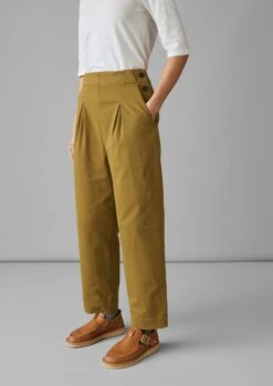 Cotton Twill Side Button Trousers | Almond -Falke Store WTRUS32 2