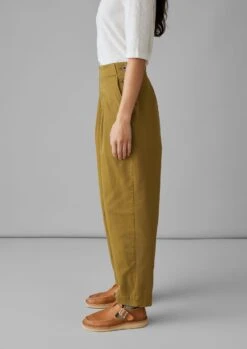 Cotton Twill Side Button Trousers | Almond -Falke Store WTRUS32 3