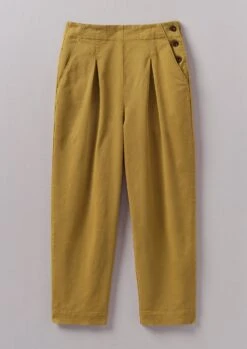 Cotton Twill Side Button Trousers | Almond
